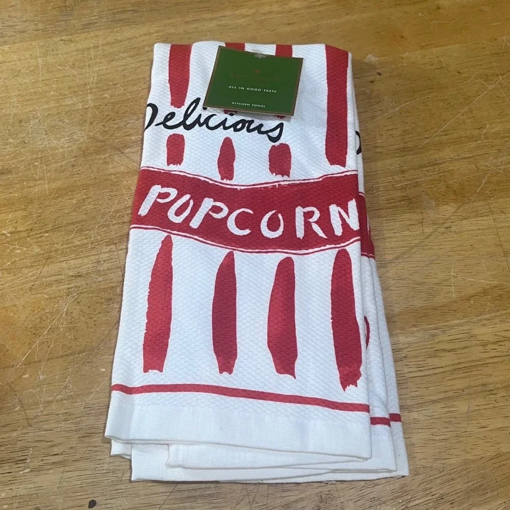 Kate Spade All In Good Taste Popcorn Kitchen Towels‎ Set 2 Red White Retro